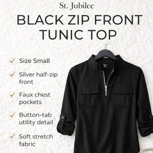 Black Zip-Up Shirt 3/4 sleeves